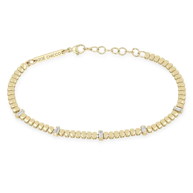 14k Gold Puffed Oval Chain & Baguette Diamond Station Bracelet made by Zoe Chicco