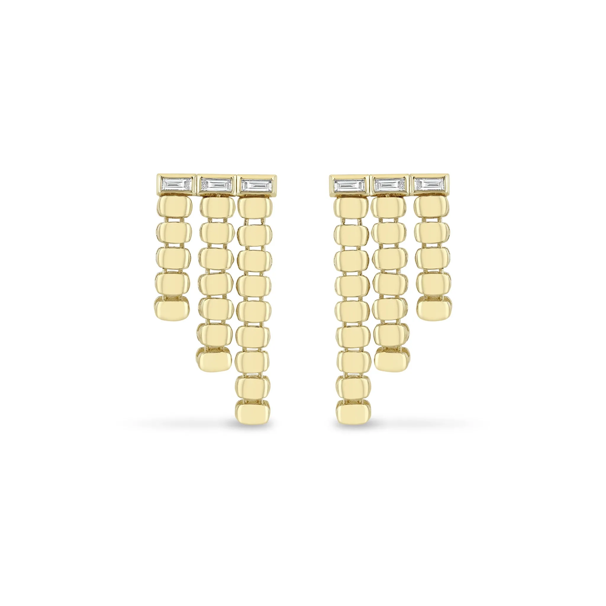 14k Gold Puffed Oval Chain & Baguette Diamond Waterfall Earrings sold by Zoe Chicco