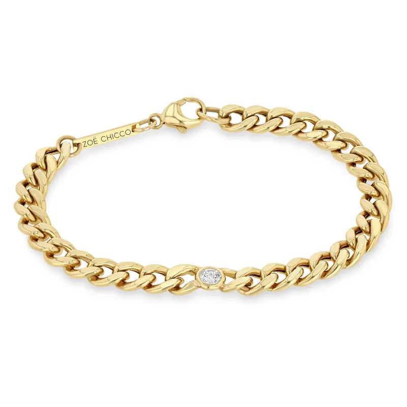 14k Large Curb Chain Bracelet with Single Floating Diamond sold by Zoe Chicco