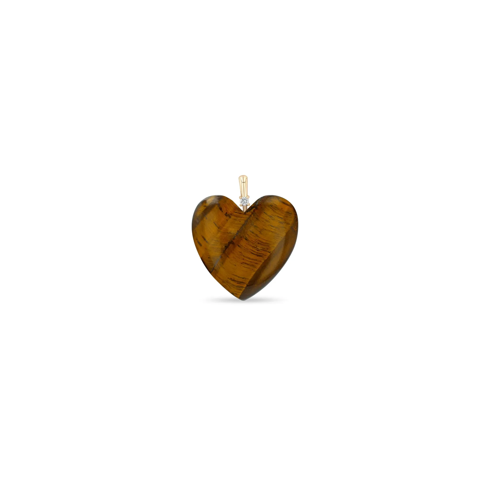 14k Single Large Tiger Eye Heart with Diamond Bail Charm Pendant sold by Zoe Chicco product image thumbnail 3