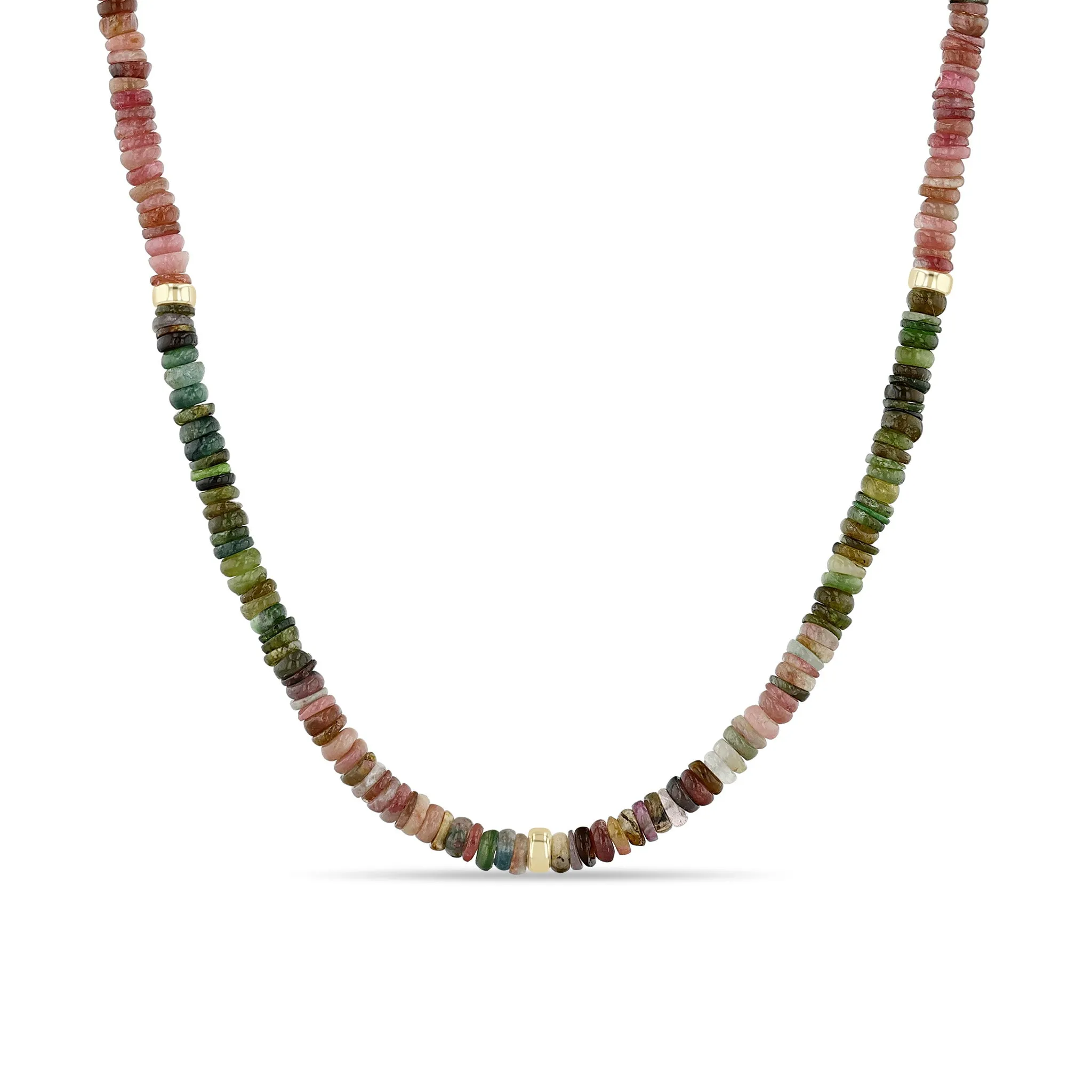14k Rainbow Tourmaline Gemstone & Rondelle Bead Necklace sold by Zoe Chicco