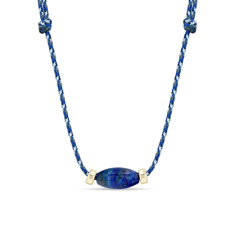 14k Lapis Barrel & Gold Rondelle Bead Paracord Necklace made by Zoe Chicco