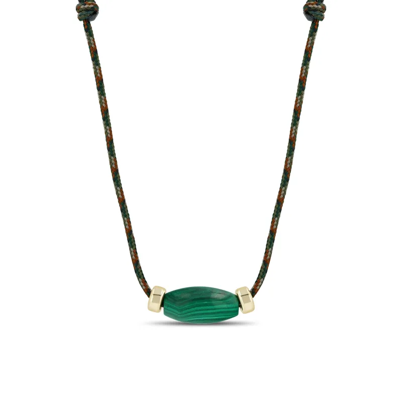 14k Malachite Barrel & Gold Rondelle Bead Paracord Necklace made by Zoe Chicco