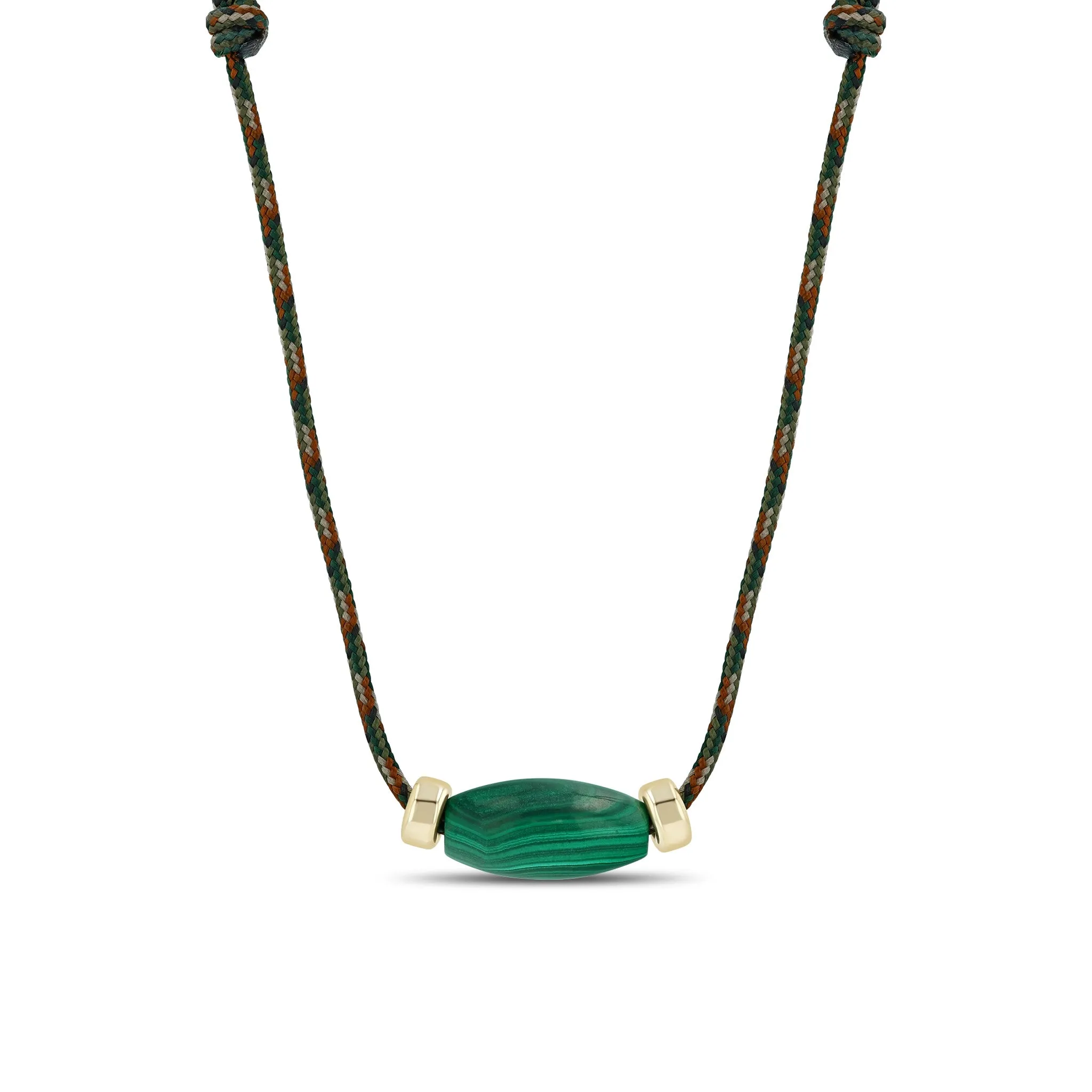 14k Malachite Barrel & Gold Rondelle Bead Paracord Necklace sold by Zoe Chicco