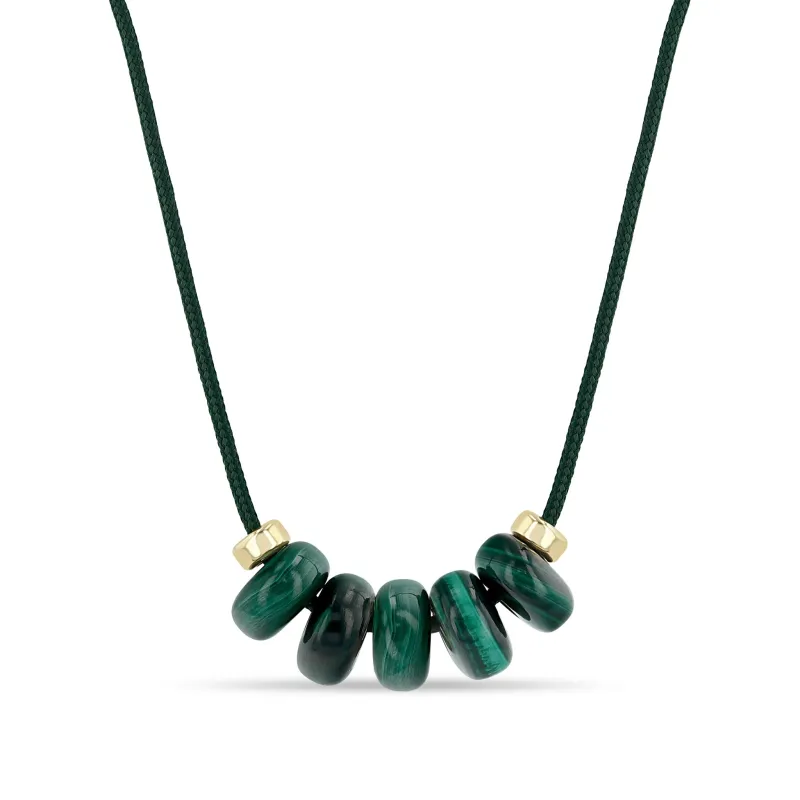 14k Malachite & Rondelle Slider Bead Paracord Necklace made by Zoe Chicco