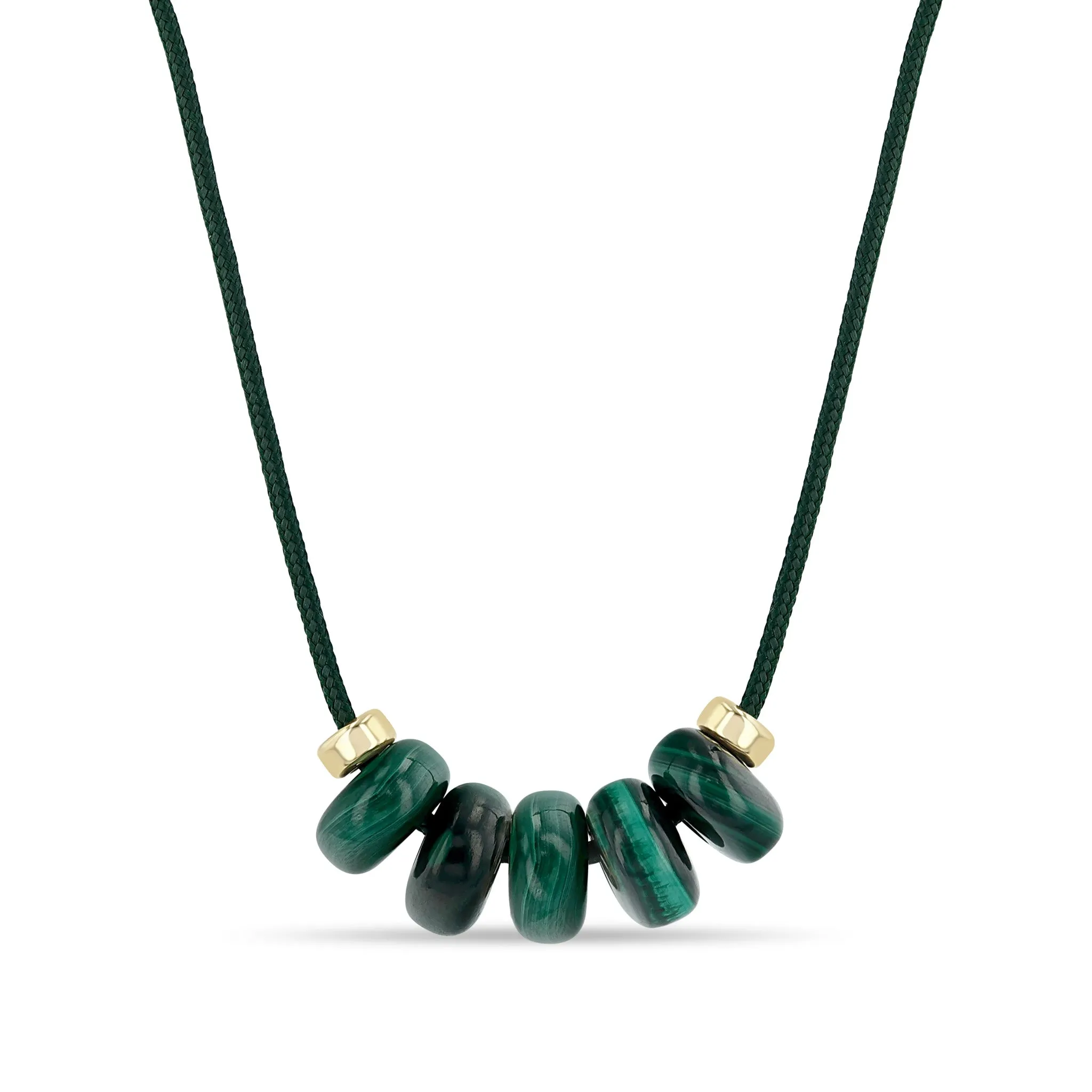 14k Malachite & Rondelle Slider Bead Paracord Necklace sold by Zoe Chicco