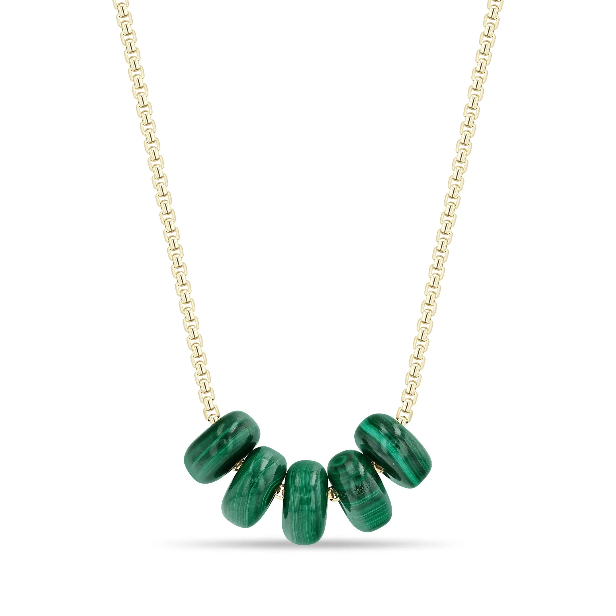 14k Malachite Slider Bead Small Box Chain Necklace sold by Zoe Chicco