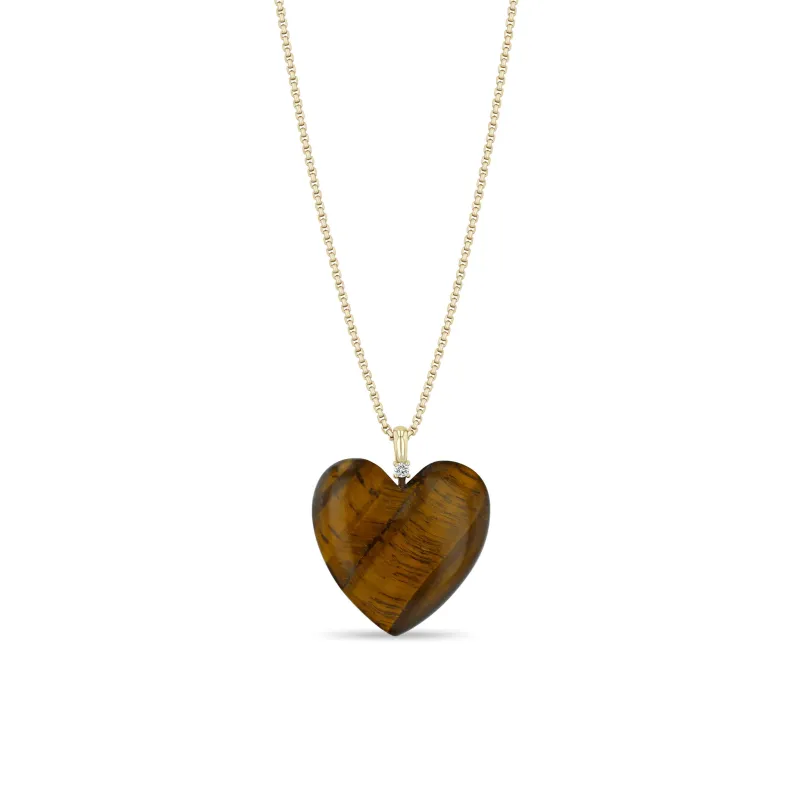 14k Large Tiger Eye Heart Pendant Extra Small Box Chain Necklace made by Zoe Chicco