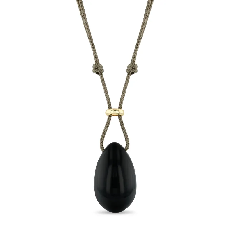14k Black Obsidian Egg & Slider Bead Paracord Necklace made by Zoe Chicco