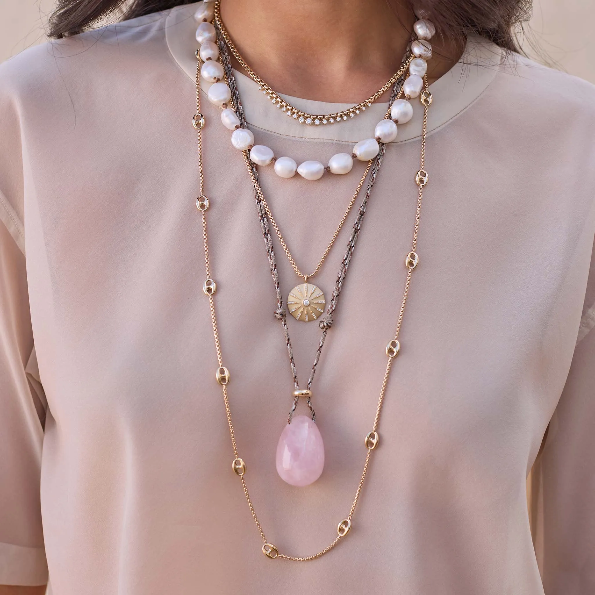 14k Rose Quartz Egg & Slider Bead Paracord Necklace sold by Zoe Chicco product image thumbnail 2