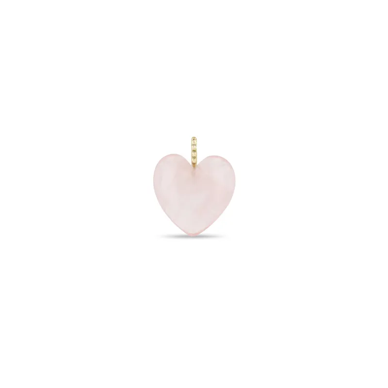 14k Single Large Rose Quartz Heart with Beaded Bail Charm Pendant made by Zoe Chicco