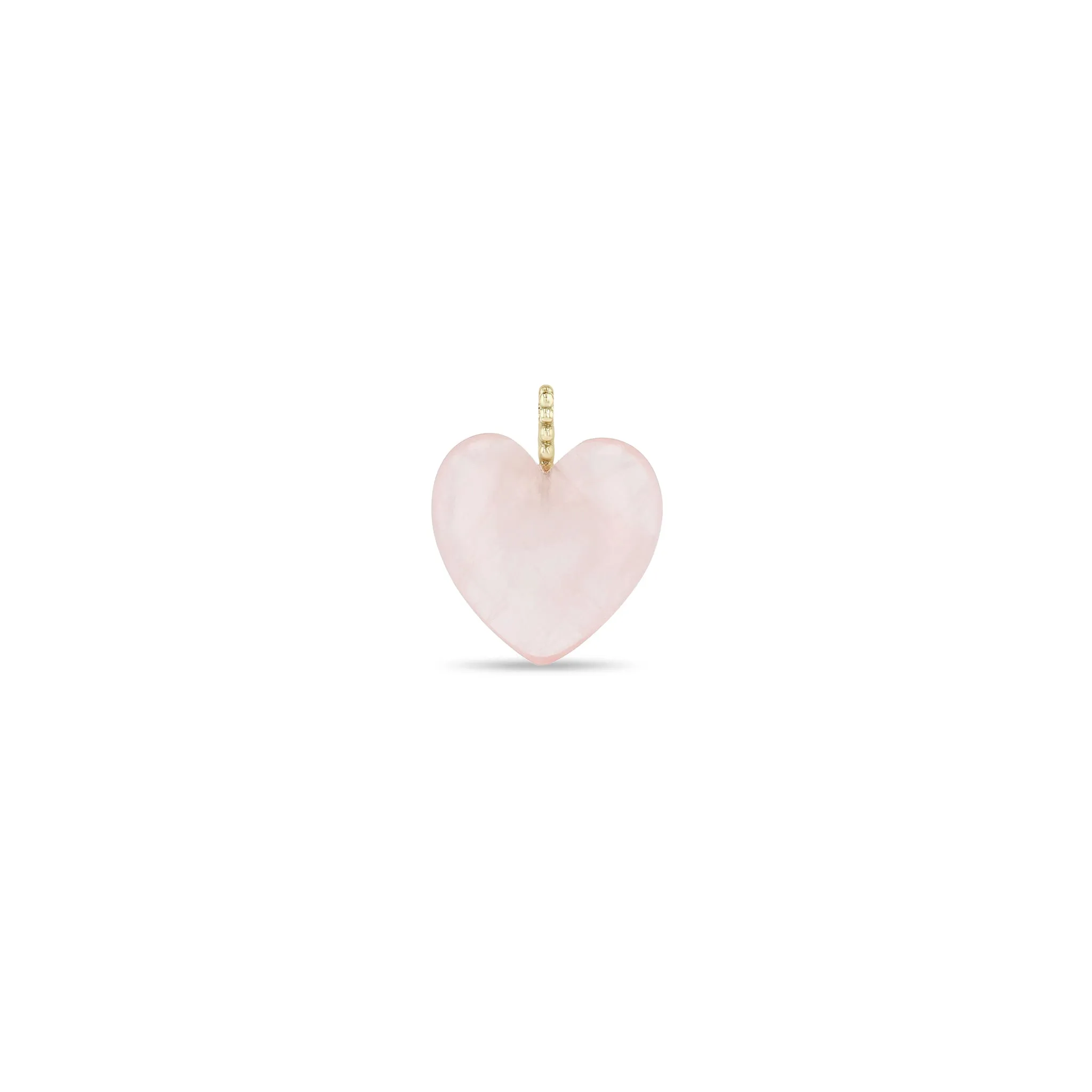 14k Single Large Rose Quartz Heart with Beaded Bail Charm Pendant sold by Zoe Chicco