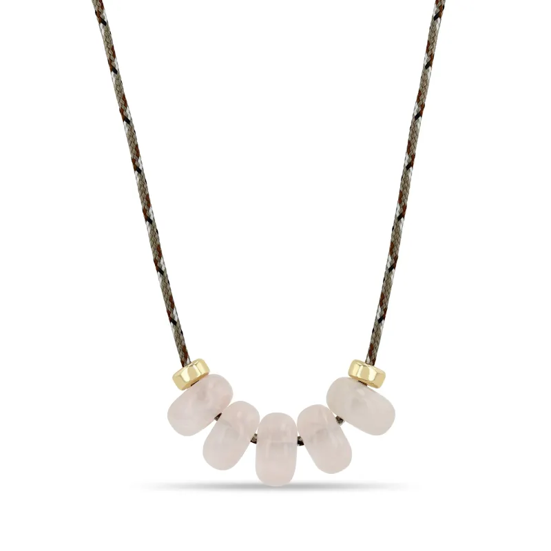 14k Rose Quartz & Rondelle Slider Bead Paracord Necklace made by Zoe Chicco