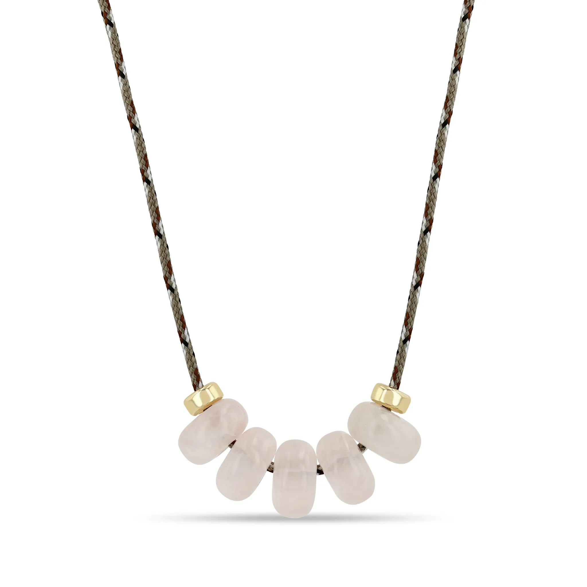 14k Rose Quartz & Rondelle Slider Bead Paracord Necklace sold by Zoe Chicco