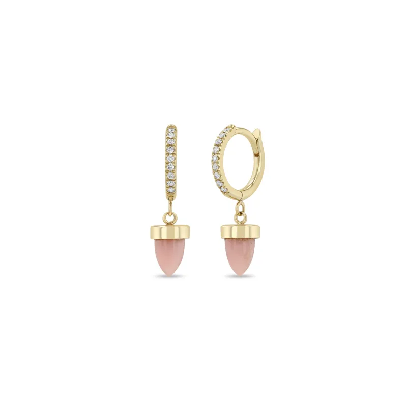 14k Pink Opal Bullet Huggie Hoops made by Zoe Chicco