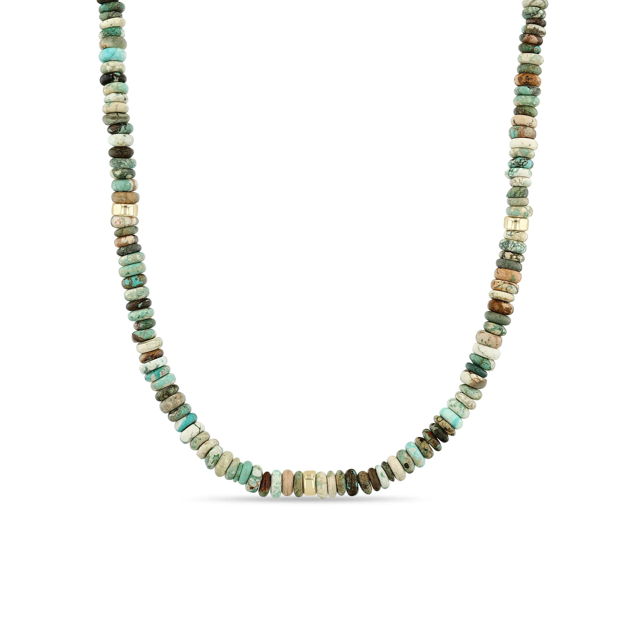 14k Mixed Neutral & Turquoise Gemstone Rondelle Bead Necklace sold by Zoe Chicco