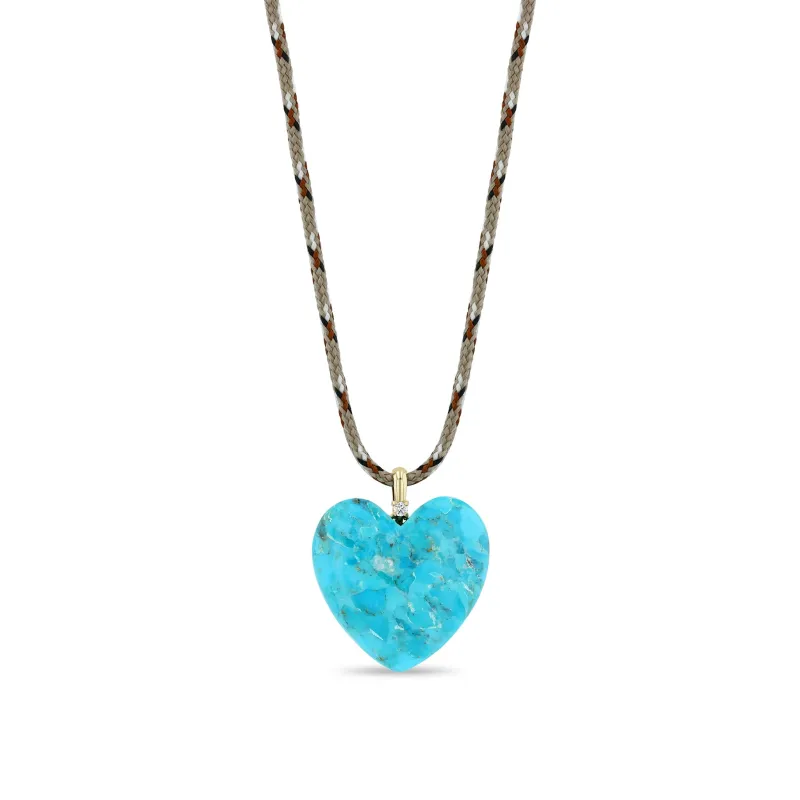 14k Large Turquoise Heart Pendant Paracord Necklace made by Zoe Chicco