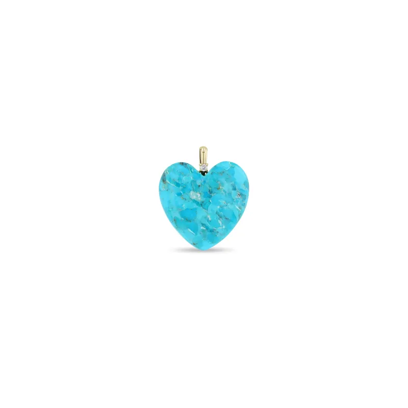 14k Single Large Turquoise Heart with Diamond Bail Charm Pendant made by Zoe Chicco