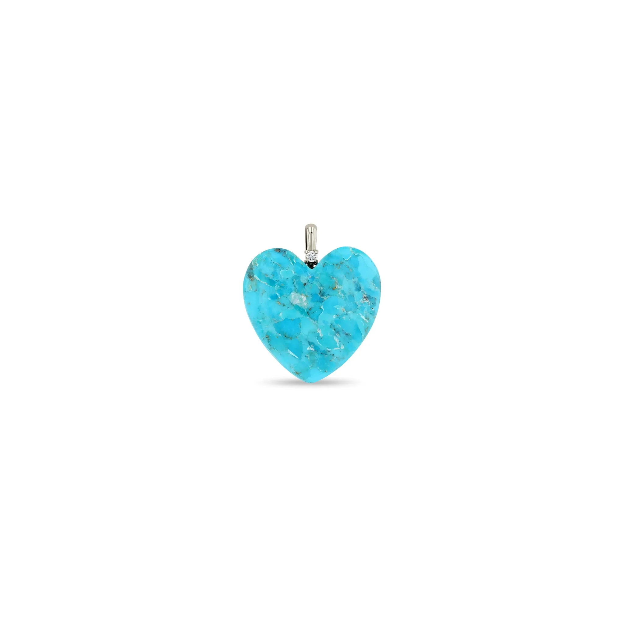 14k Single Large Turquoise Heart with Diamond Bail Charm Pendant sold by Zoe Chicco product image thumbnail 4