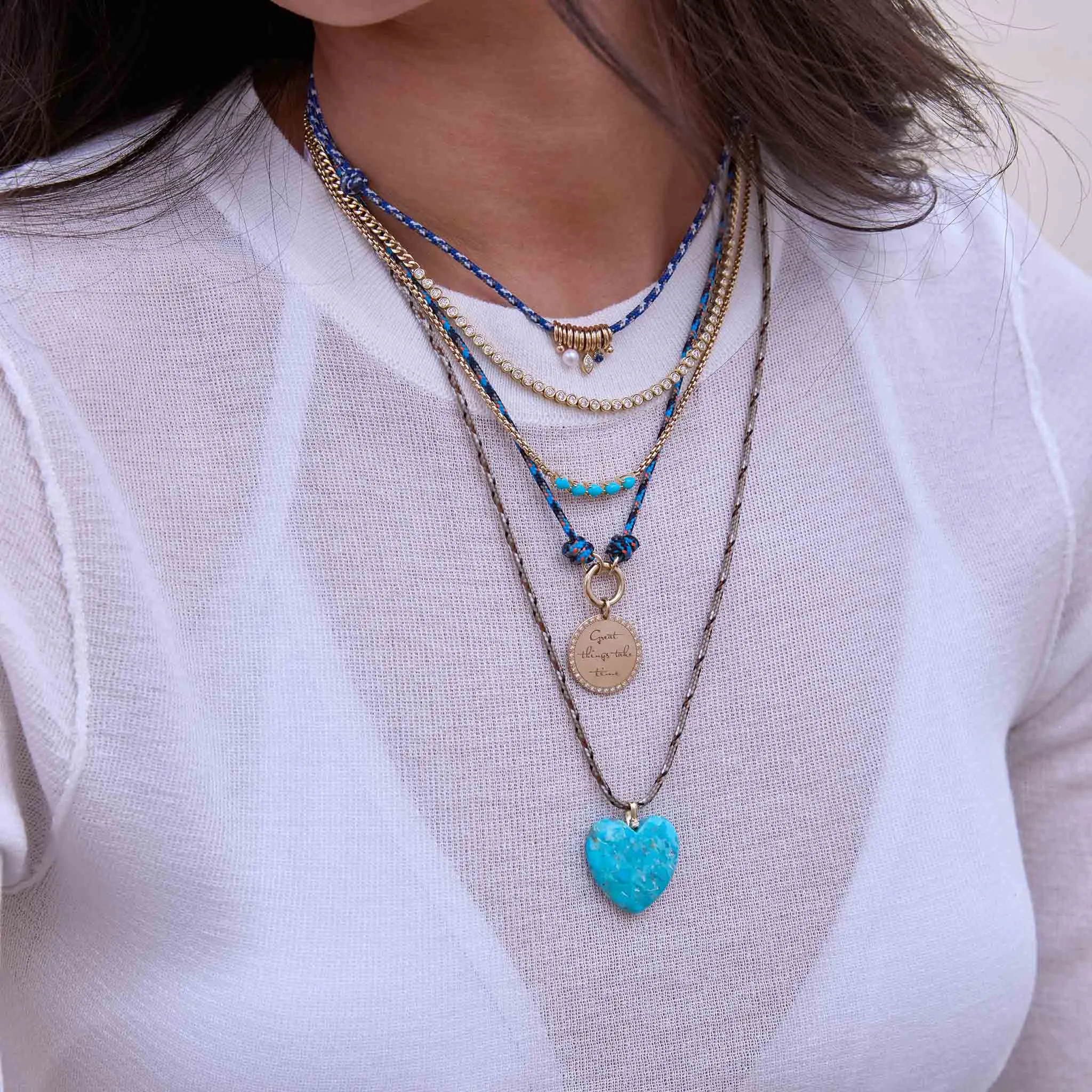 14k Single Large Turquoise Heart with Diamond Bail Charm Pendant sold by Zoe Chicco product image thumbnail 2