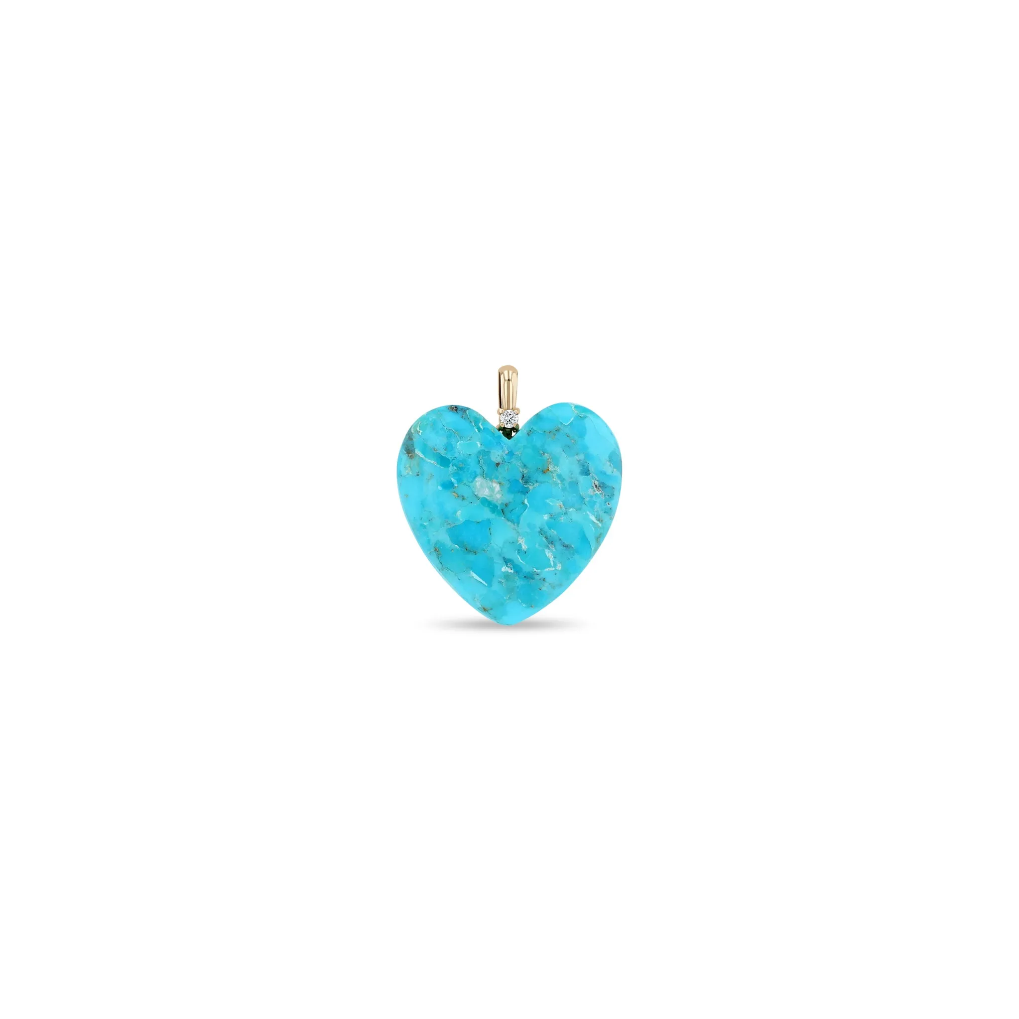 14k Single Large Turquoise Heart with Diamond Bail Charm Pendant sold by Zoe Chicco product image thumbnail 3