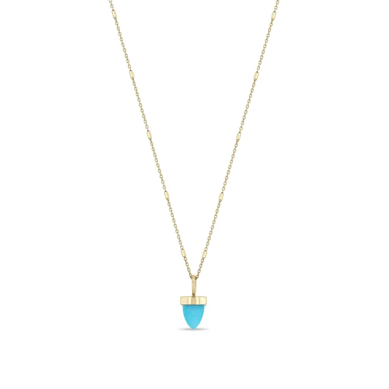 14k Turquoise Bullet Pendant Tiny Bar & Cable Chain Necklace made by Zoe Chicco