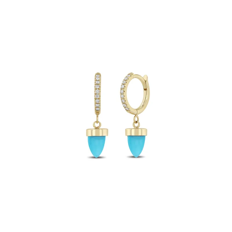 14k Turquoise Bullet Huggie Hoops made by Zoe Chicco