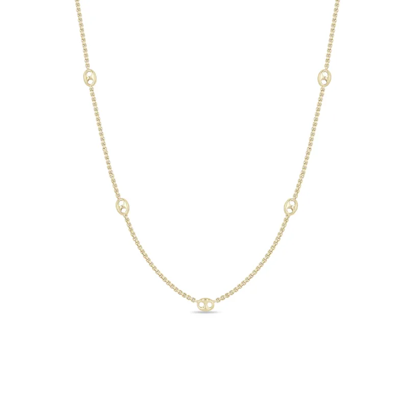 14k Small Mariner Link Extra Small Box Chain Station Necklace made by Zoe Chicco