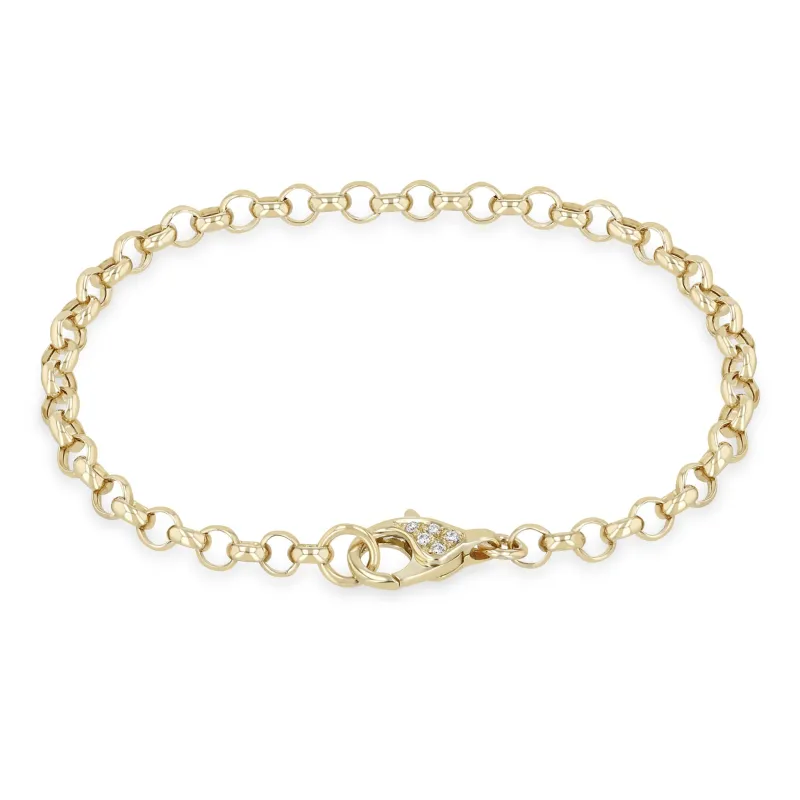 14k Large Pavé Diamond Clasp & Rolo Chain Bracelet made by Zoe Chicco