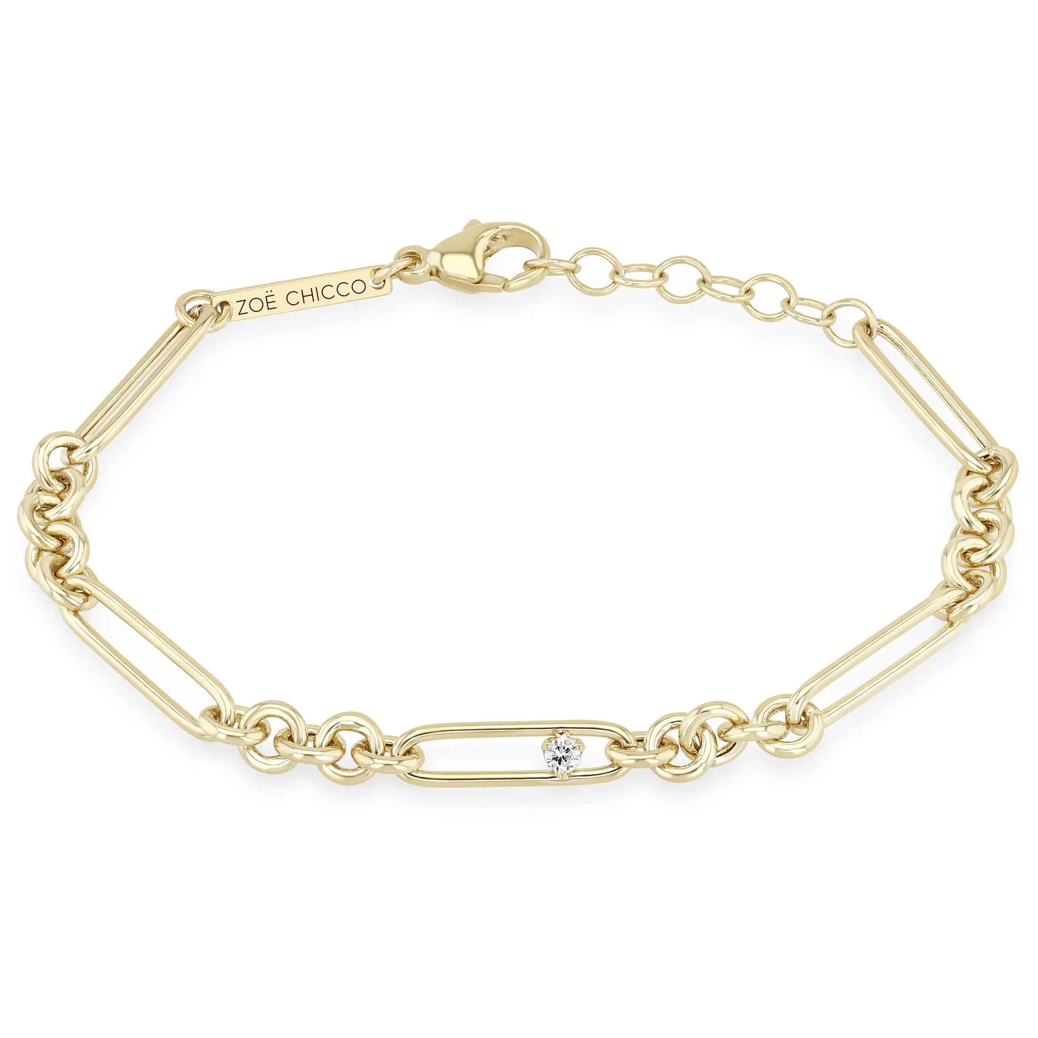 14k Single Nested Diamond Large Paperclip & Rolo Bracelet sold by Zoe Chicco
