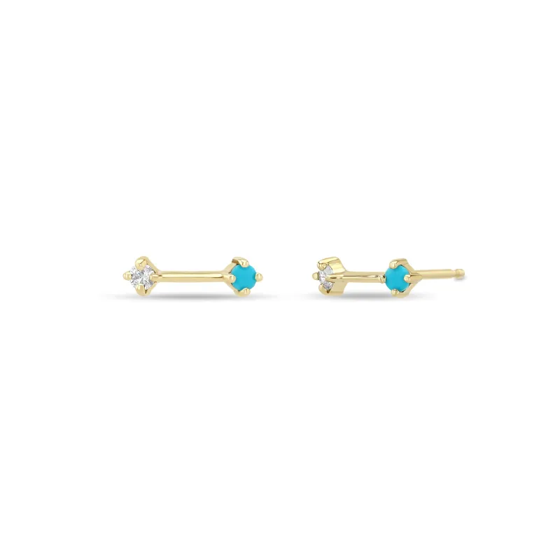 14k Double Prong Turquoise & Diamond Dash Studs made by Zoe Chicco