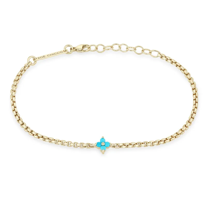 14k Prong Turquoise Quad Box Chain Bracelet made by Zoe Chicco