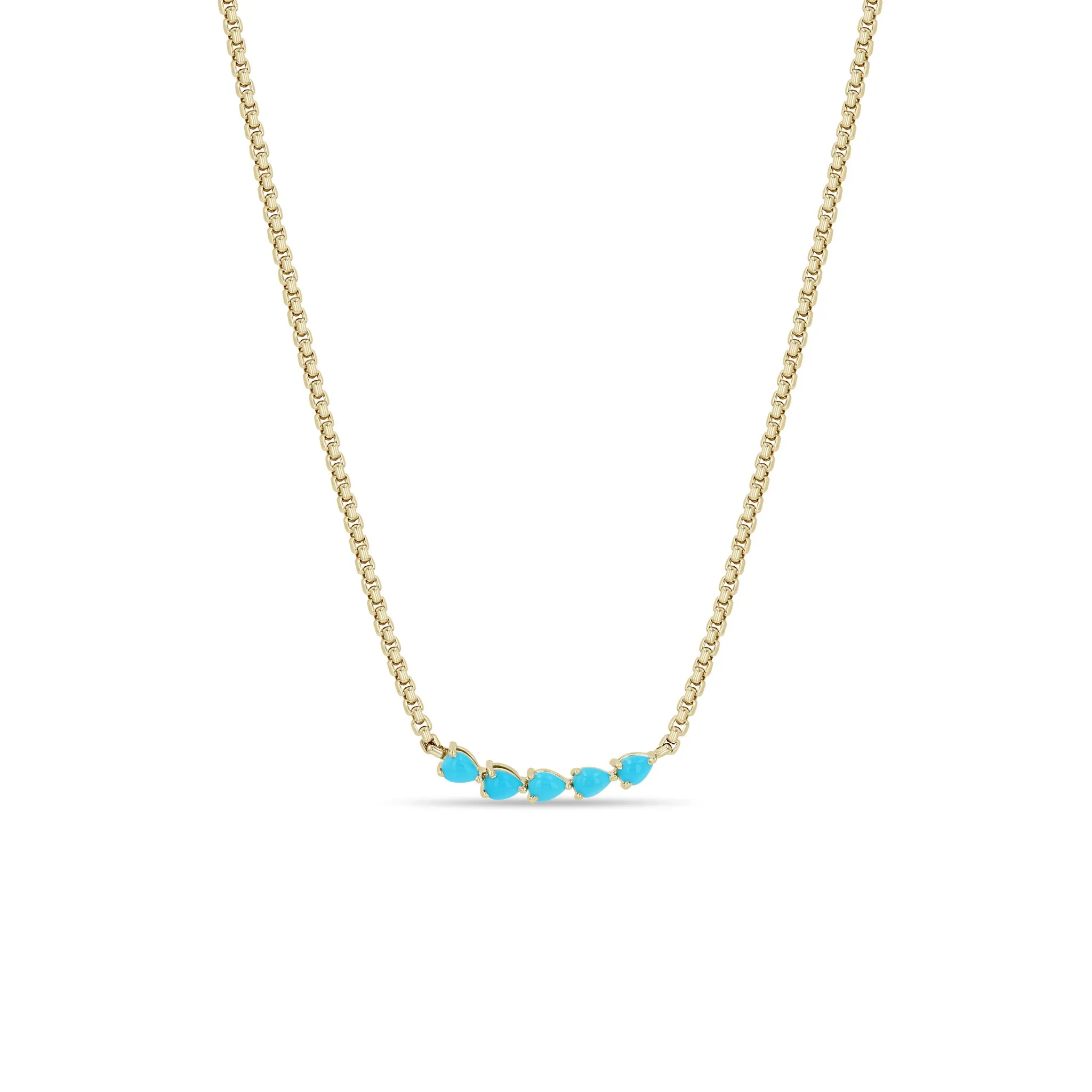 14k 5 Pear Turquoise Small Box Chain Necklace sold by Zoe Chicco