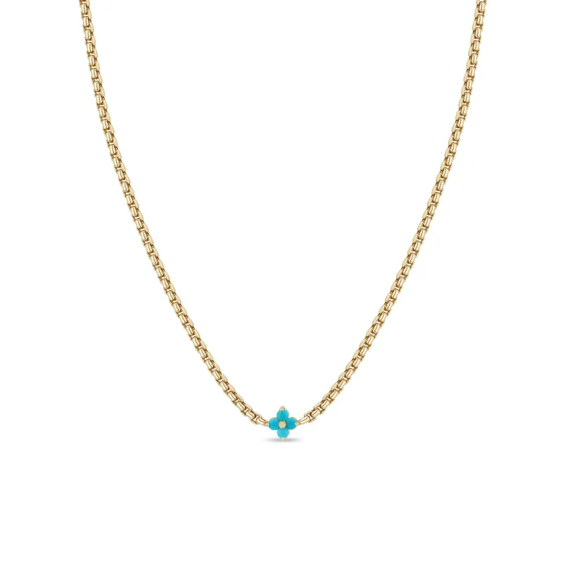 14k Prong Turquoise Quad Box Chain Necklace made by Zoe Chicco