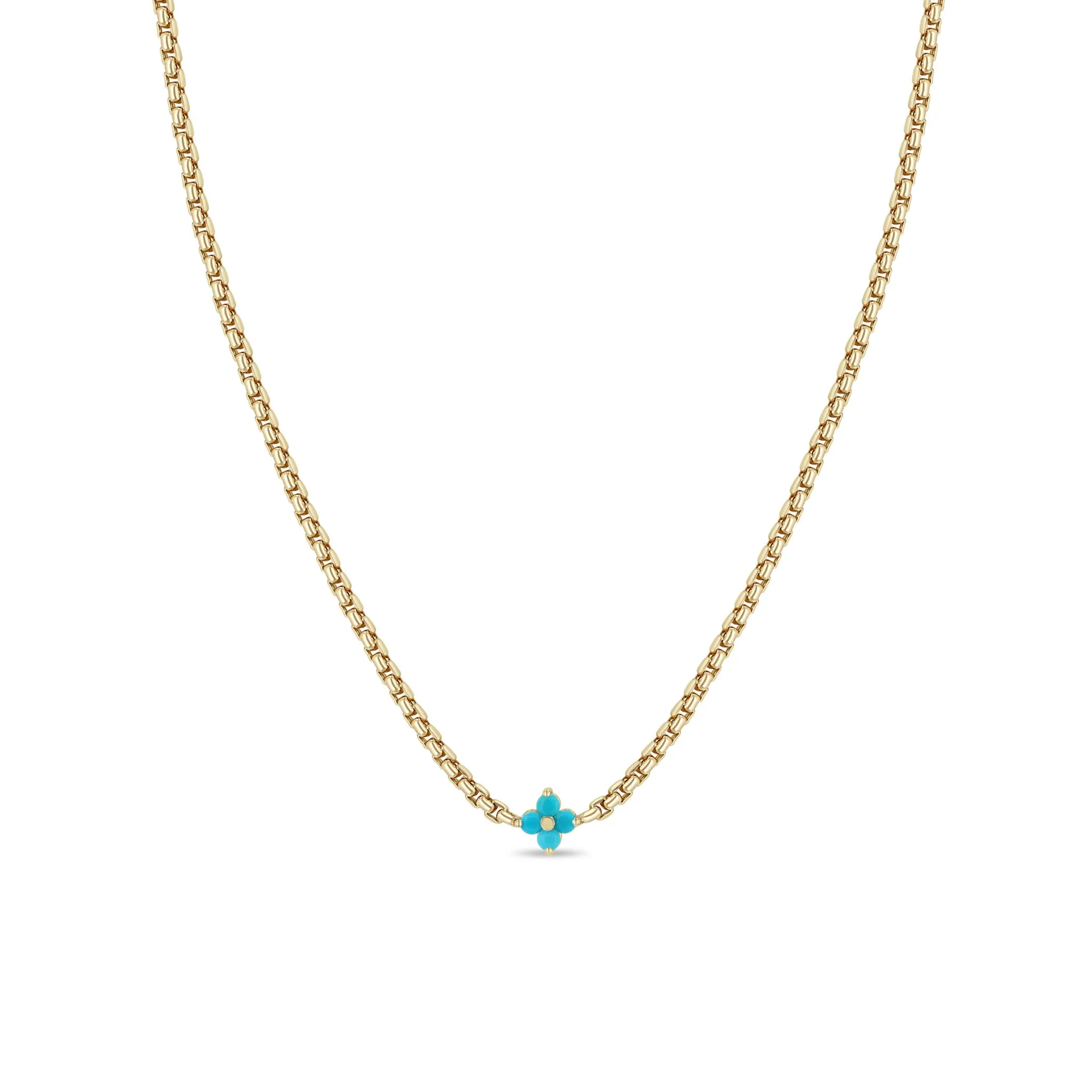 14k Prong Turquoise Quad Box Chain Necklace sold by Zoe Chicco