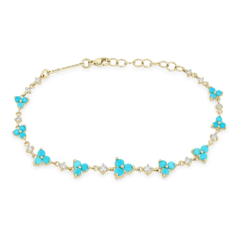 14k Alternating Graduated Prong Diamond & Turquoise Trio Bracelet made by Zoe Chicco