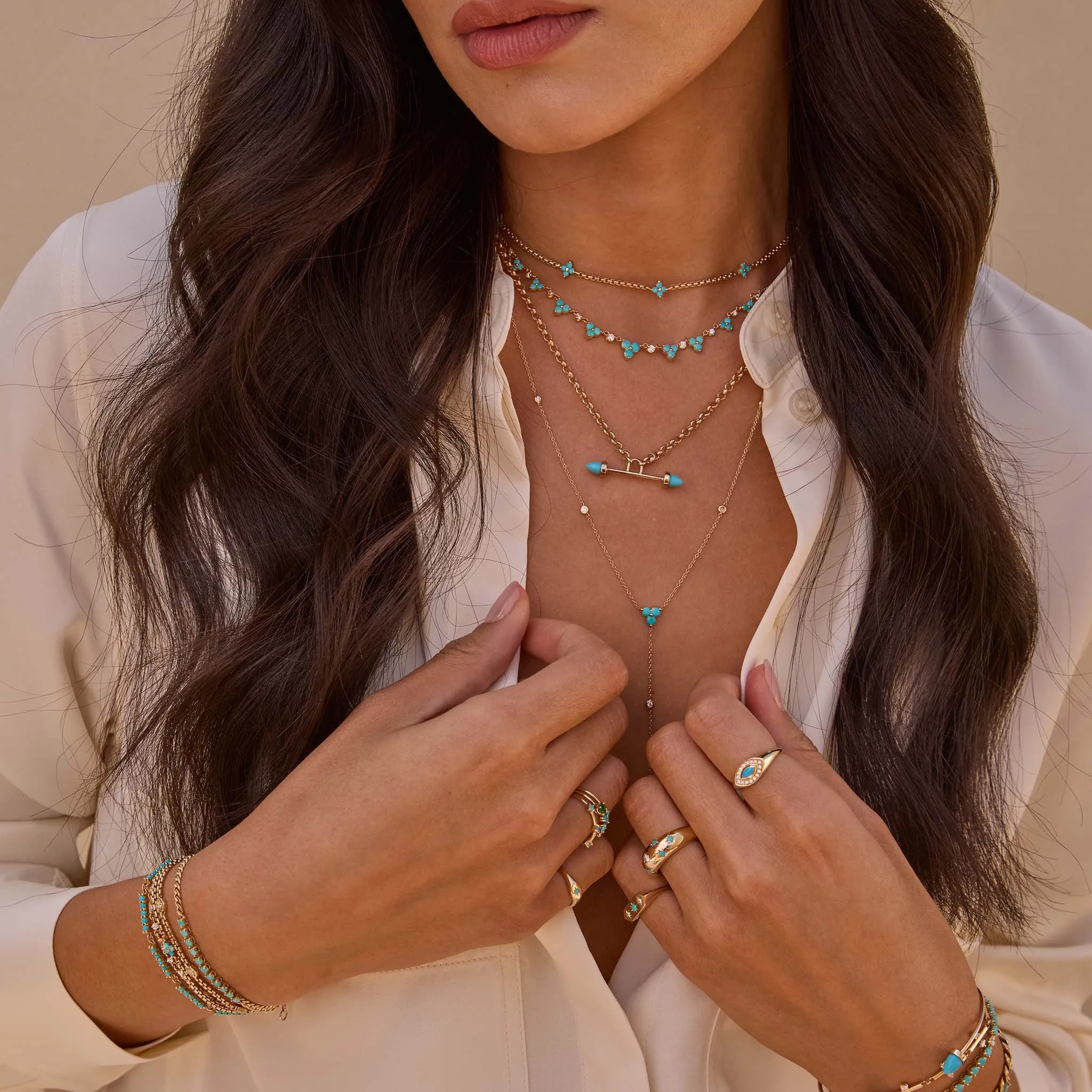 14k Linked Graduated Turquoise and Diamond Trio Necklace sold by Zoe Chicco product image thumbnail 2