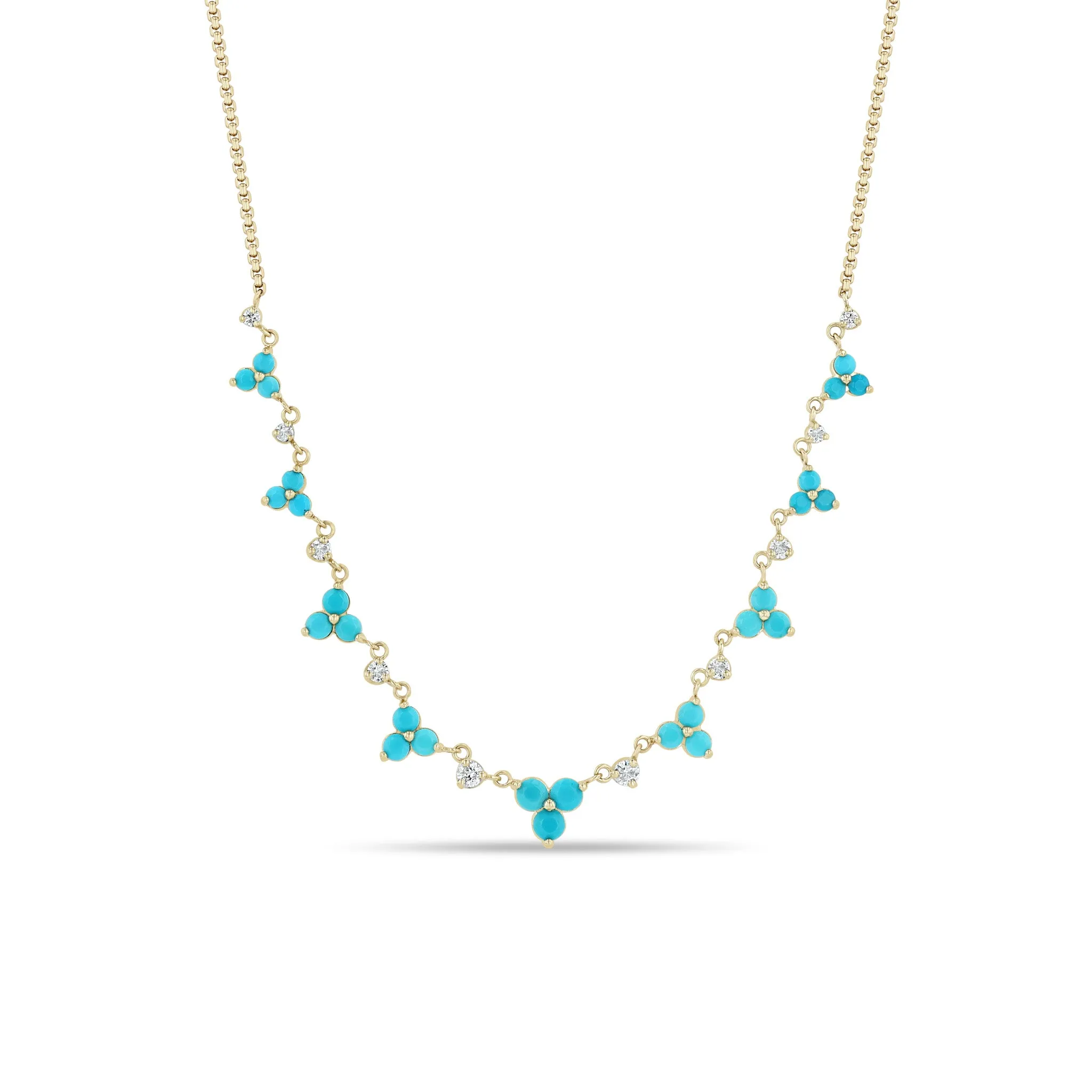 14k Linked Graduated Turquoise and Diamond Trio Necklace sold by Zoe Chicco