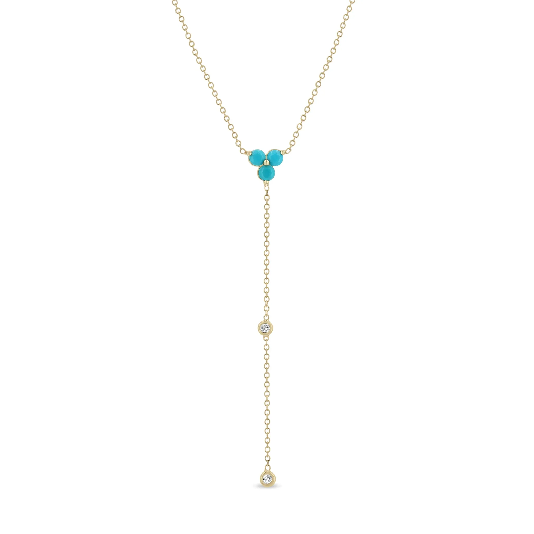 14k Turquoise Trio & Floating Diamond Extra Small Box Chain Lariat Necklace sold by Zoe Chicco
