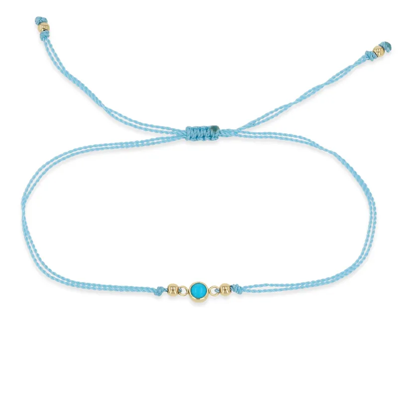 14k Floating Turquoise Solitaire Cord Bracelet made by Zoe Chicco
