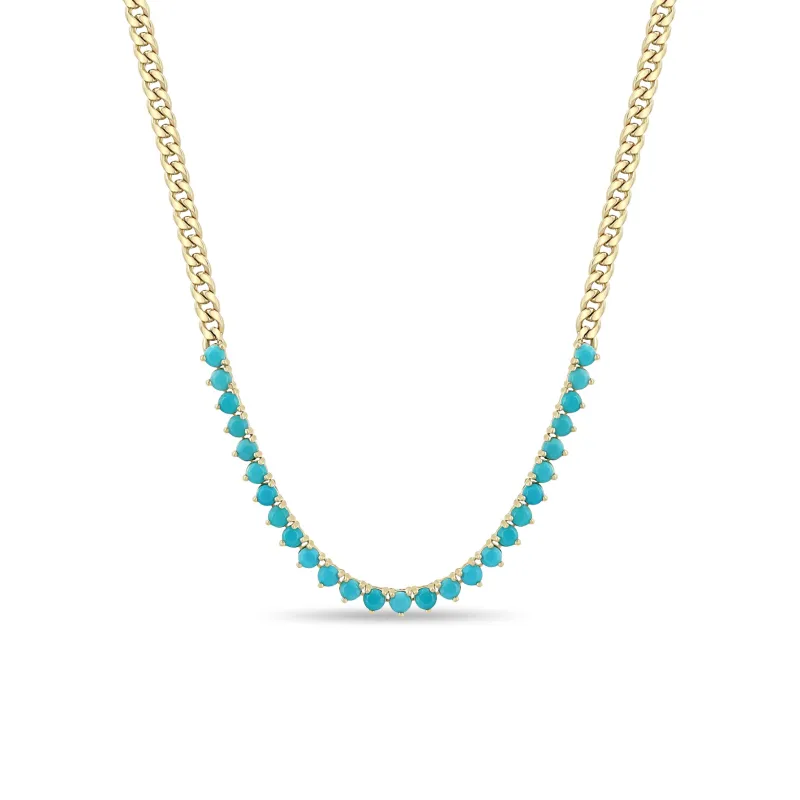 14k Turquoise Tennis Segment Small Curb Chain Necklace made by Zoe Chicco