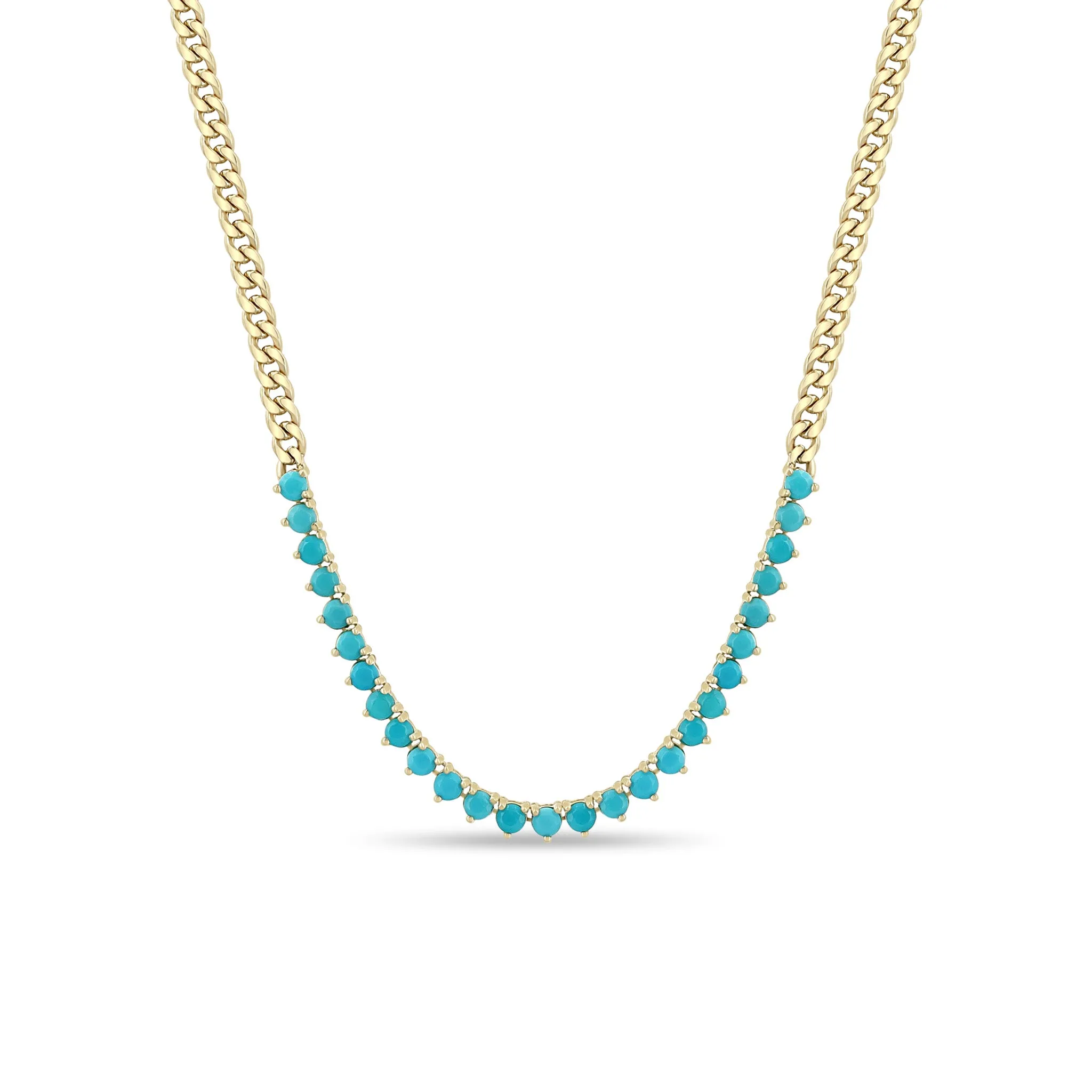 14k Turquoise Tennis Segment Small Curb Chain Necklace sold by Zoe Chicco