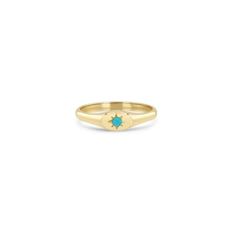 14k Star Set Turquoise Oval Signet Ring made by Zoe Chicco
