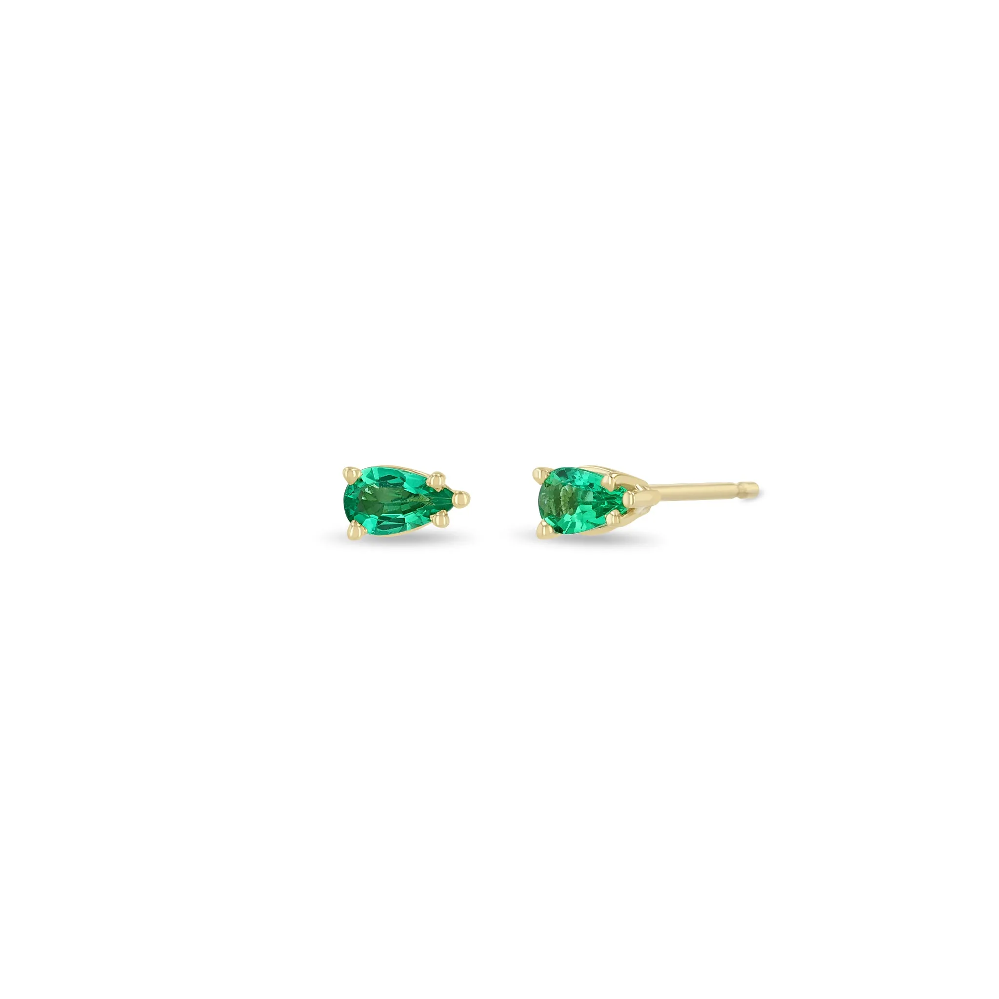 14k Prong Pear Cut Emerald Studs sold by Zoe Chicco