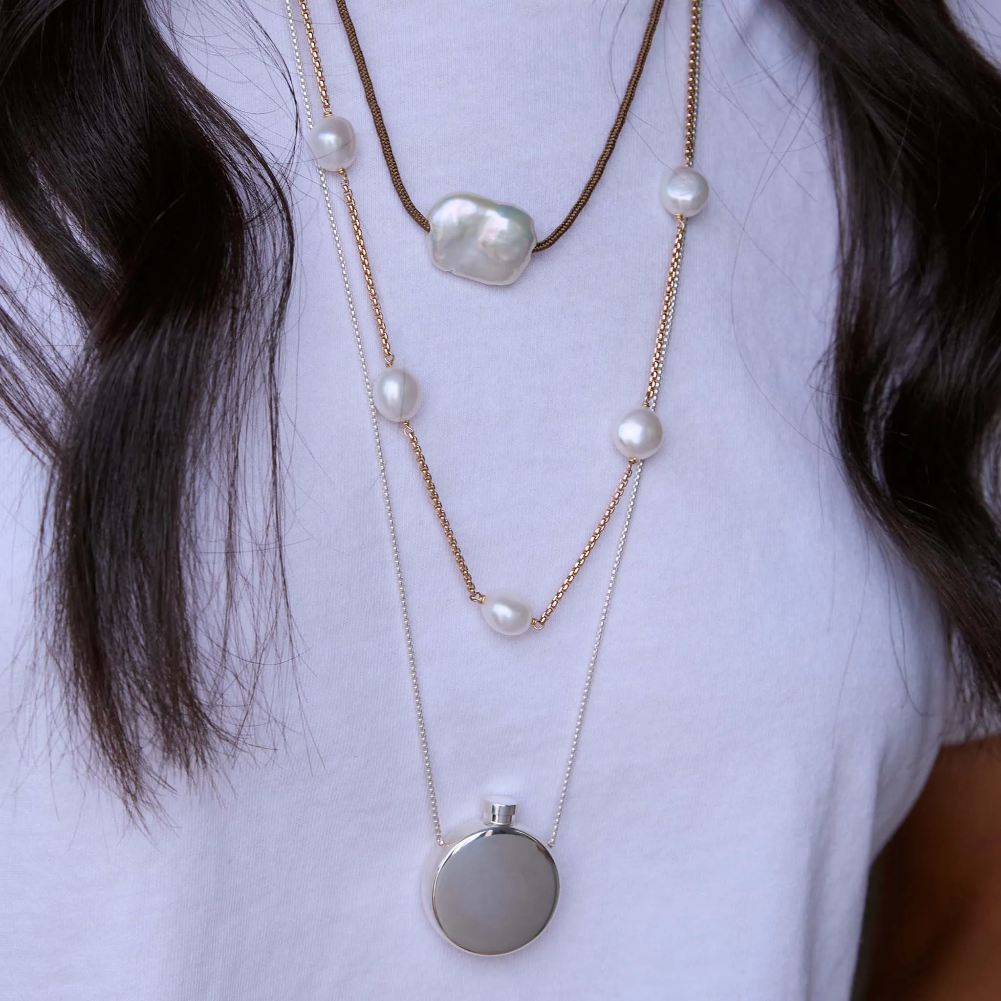 14k Small Box Chain Baroque Pearl Station Necklace sold by Zoe Chicco product image thumbnail 2