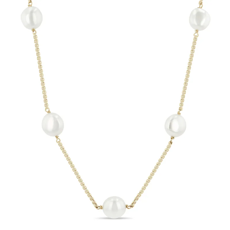 14k Small Box Chain Baroque Pearl Station Necklace made by Zoe Chicco
