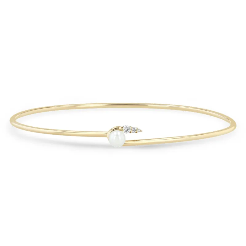 14k Freshwater Pearl with Graduated Diamond Hook Cuff Bangle made by Zoe Chicco