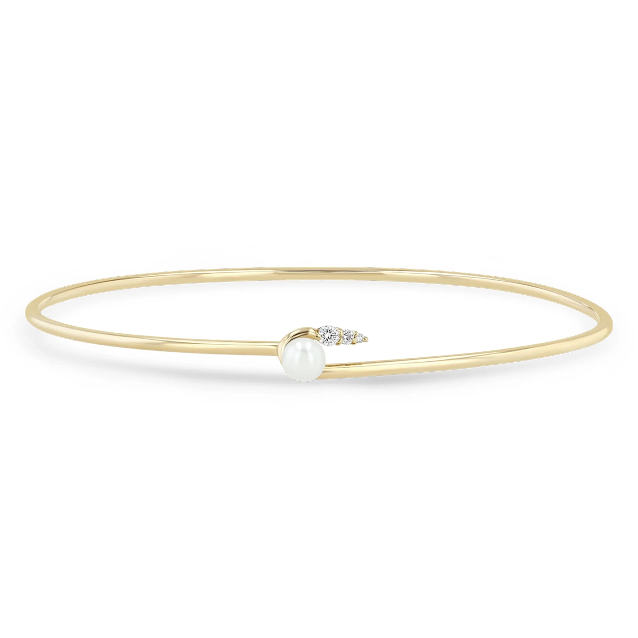 14k Freshwater Pearl with Graduated Diamond Hook Cuff Bangle sold by Zoe Chicco