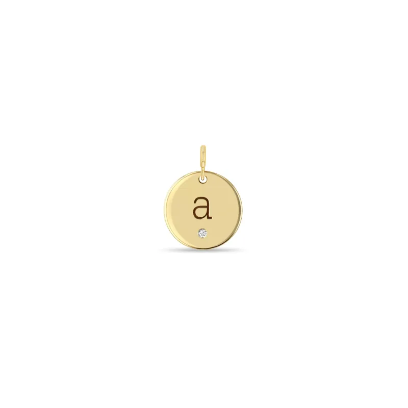 14k Single Medium Engraved Initial & Diamond Disc Charm Pendant - SALE made by Zoe Chicco