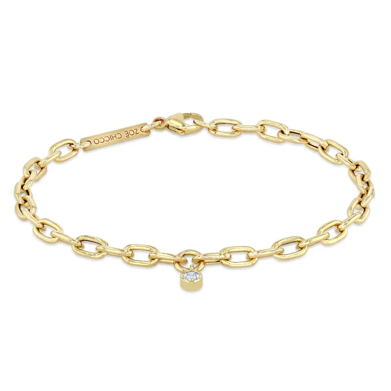 14k Medium Square Oval Link Chain Dangling Diamond Anklet made by Zoe Chicco